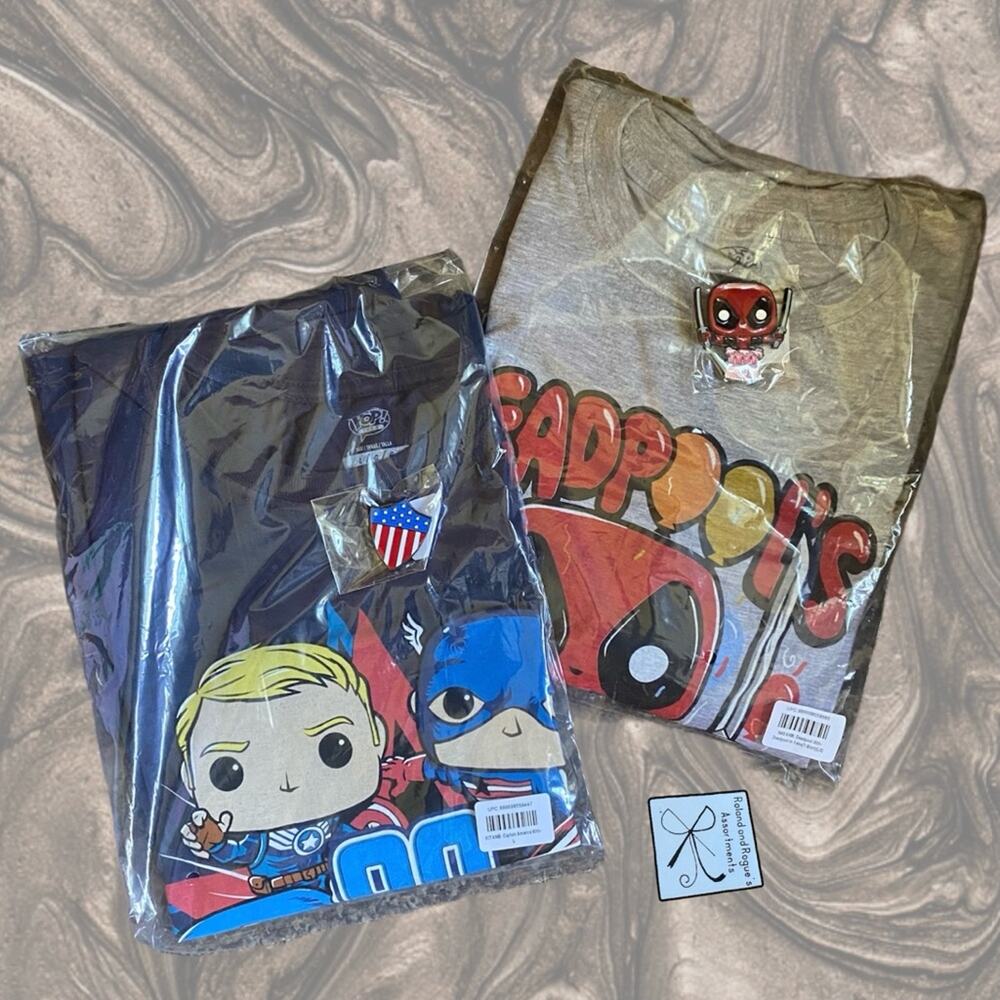 Funko Marvel 2-ct T-Shirts Men's Sz L Pins Bundle